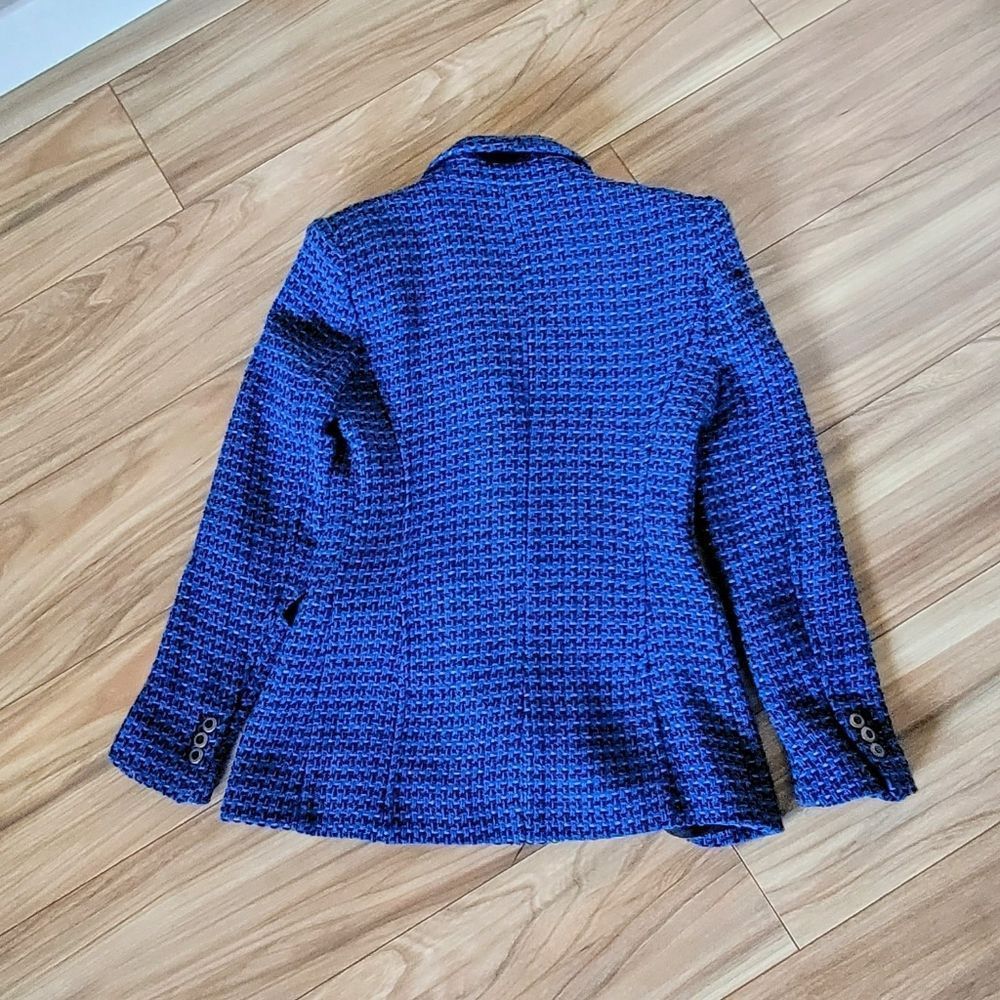 Zara Royal Blue Textured Double-Breasted Blazer - Picture 12 of 16